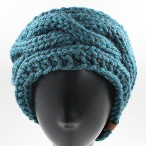 Handmade Hand Knit Chunky Cable Knit Acrylic Teal Blue Green Ear Warmer Headband